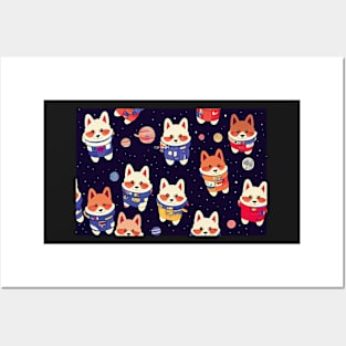 Pattern of Kawaii Corgis as astronaut Posters and Art